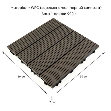 Композитная плитка WPC уголь 30*30CM*2СM (D) SW-00001713, 300*300 мм