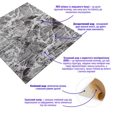 Самоклейка 3D панель камінь чорно-білий мармур 700x700x7мм (154) (SW-00000219)