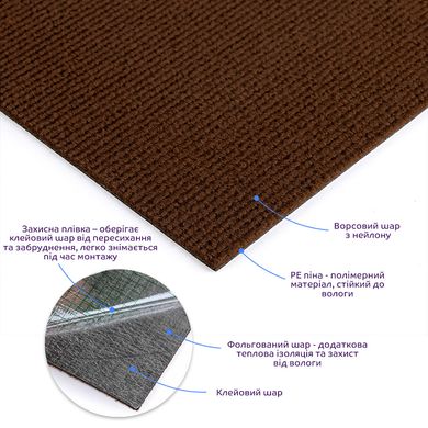 Самоклеящаяся плитка под ковролин темно-коричневая 600х600х4.5мм SW-00001127