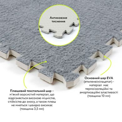 Пол-пазл плюшевый СВЕТЛО-СЕРЫЙ 60*60*1cm (D) SW-00002081, 10 мм