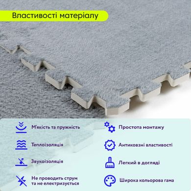 Підлога-пазл плюшевий СВІТЛО-СІРИЙ 60*60*1cm (D) SW-00002081, 10 мм