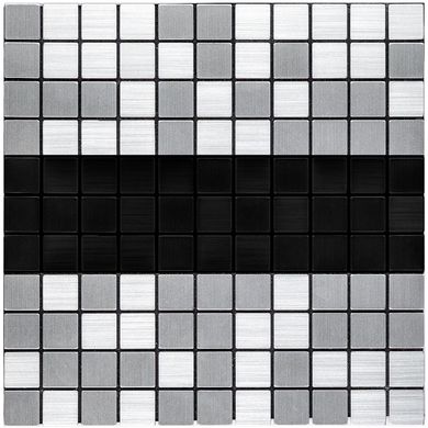 Самоклеющаяся алюминиевая плитка серебряная с чёрным мозаика 300х300х3мм SW-00001825 (D), 3 мм