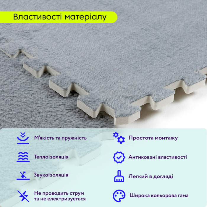 Підлога-пазл плюшевий 60х60х1см Світло-сірий (D) SW-00002081